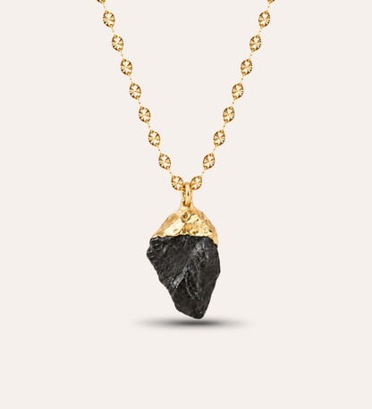 Rizo kristallhalsband med naturlig svart obsidian och guldpläterad kedja