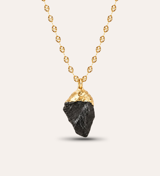 Rizo kristallhalsband med naturlig svart obsidian och guldpläterad kedja