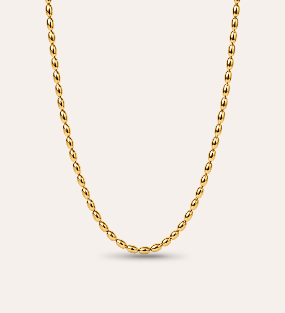 Rizo Lumi Bead Necklace med ovala kulor och guldbeläggning
