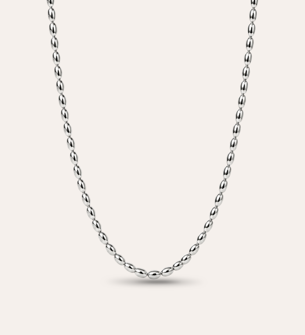 Rizo Lumi Bead Necklace i silver med mjukt formade ovala kulor