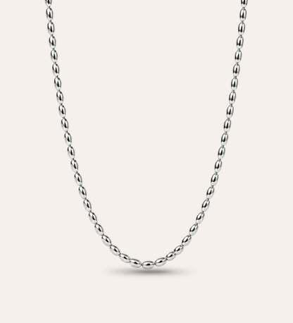 Rizo Lumi Bead Necklace i silver med mjukt formade ovala kulor