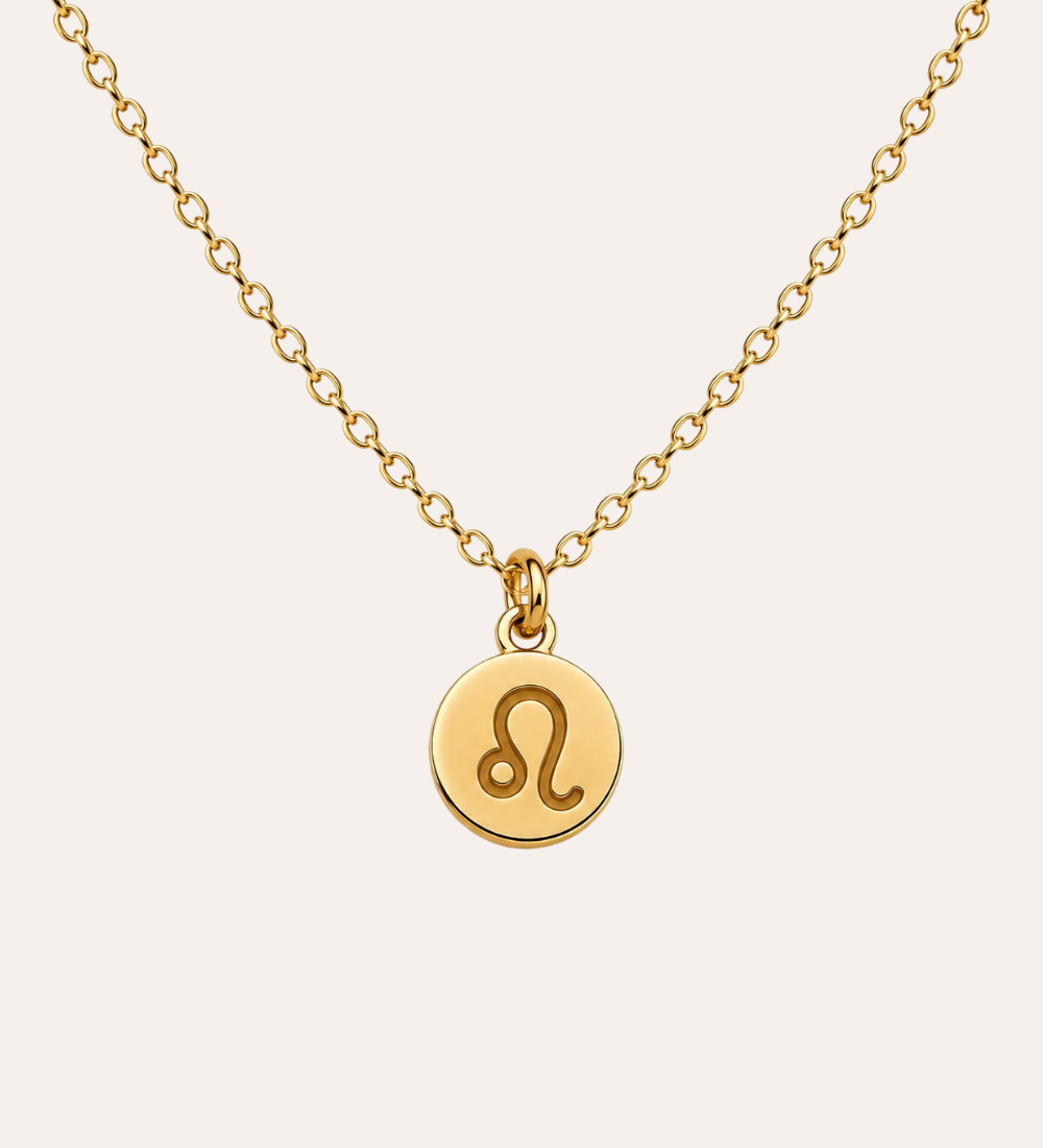 Rizo stjärntecken halsband, guldpläterad berlock graverad med zodiac-tecken